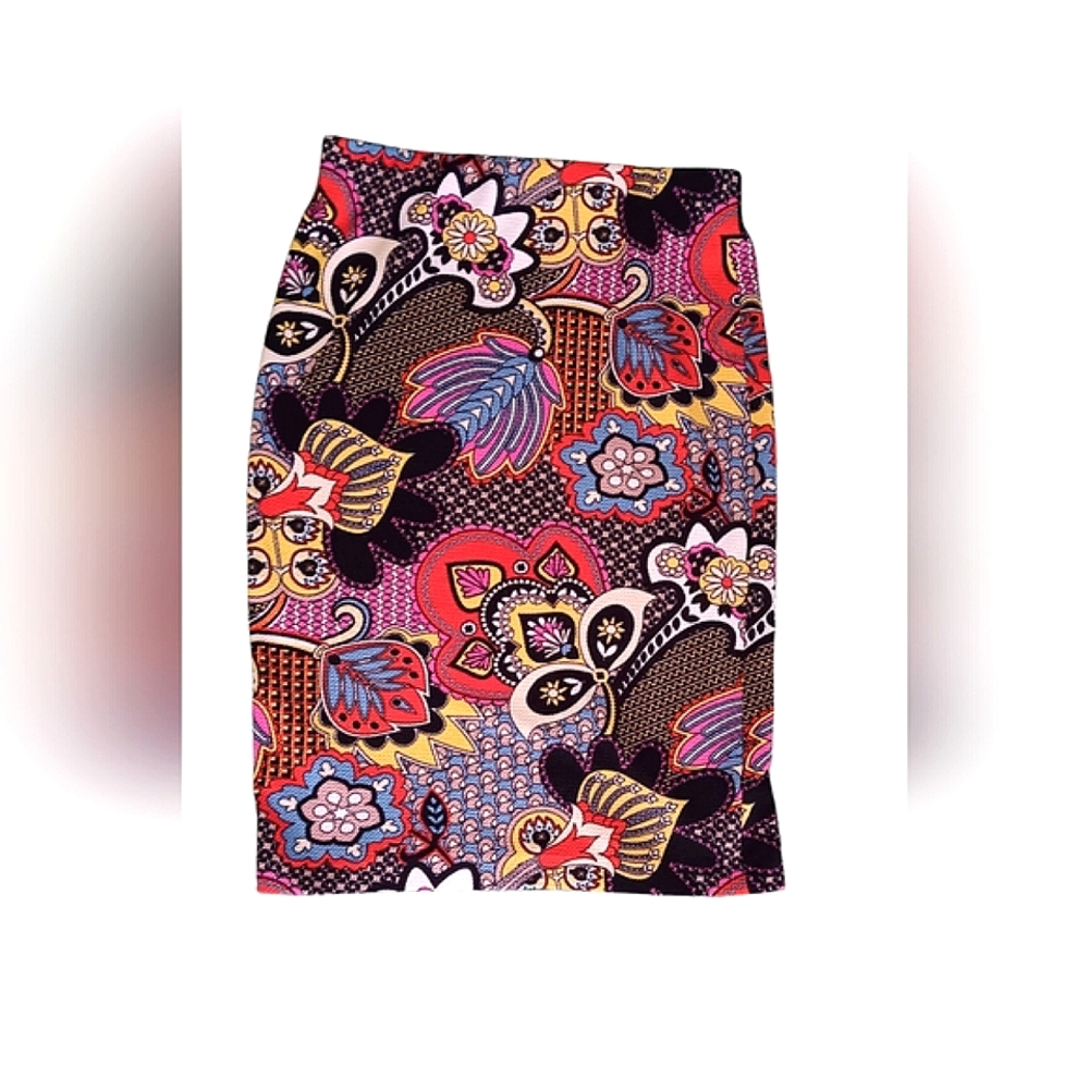 - Multi Colored Textured Floral Stretch Skirt ECI